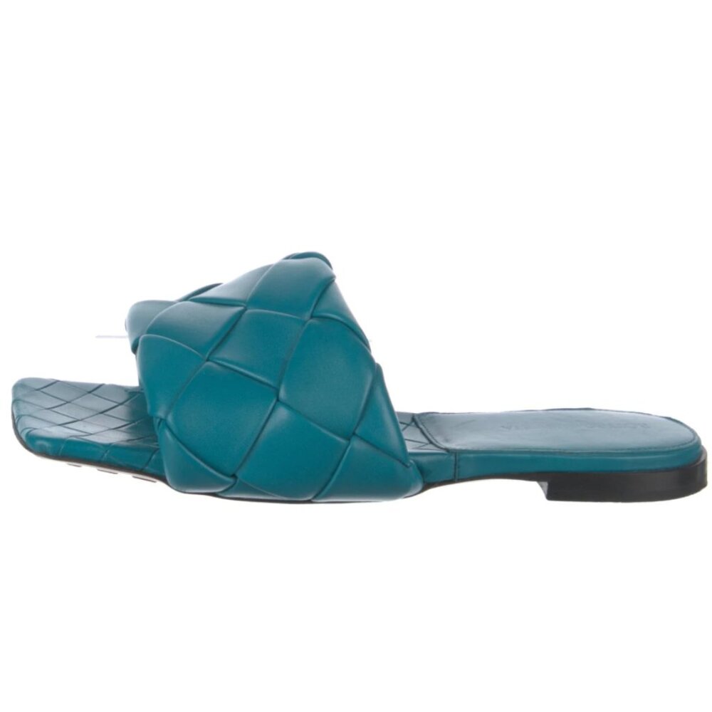 Bottega Veneta Lido Intrecciato Weave leather flat Sandal blue green teal sz 8